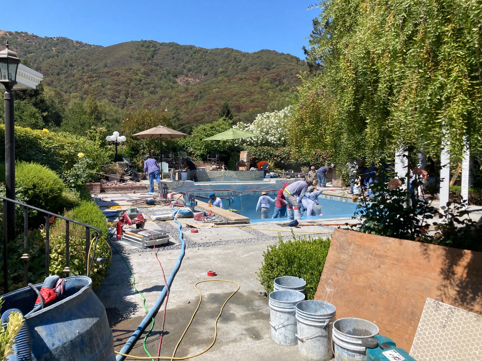 The pool during construction, with the shell being refinished