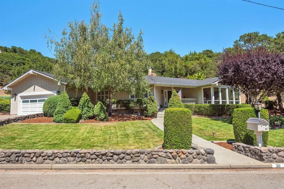 The front garden before the renovation, with lawn and clipped shrubs