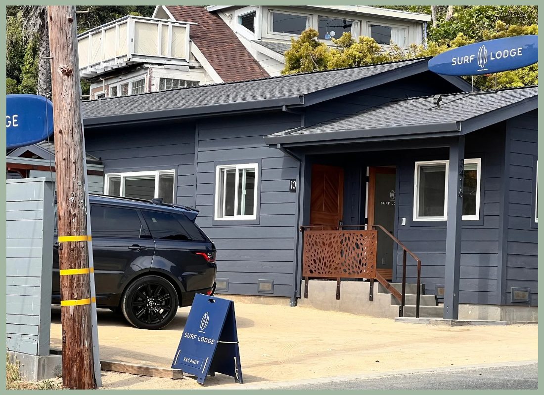 Exterior of the Surf Lodge cottages seen from the street
